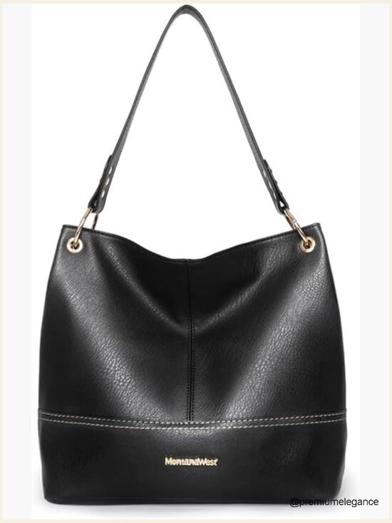 Handbags - Vegan Leather Hobo Shoulder Bag with Back Pocket
